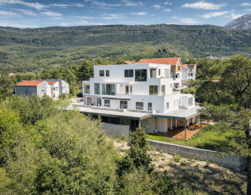 Modern home amidst lush hillside greenery